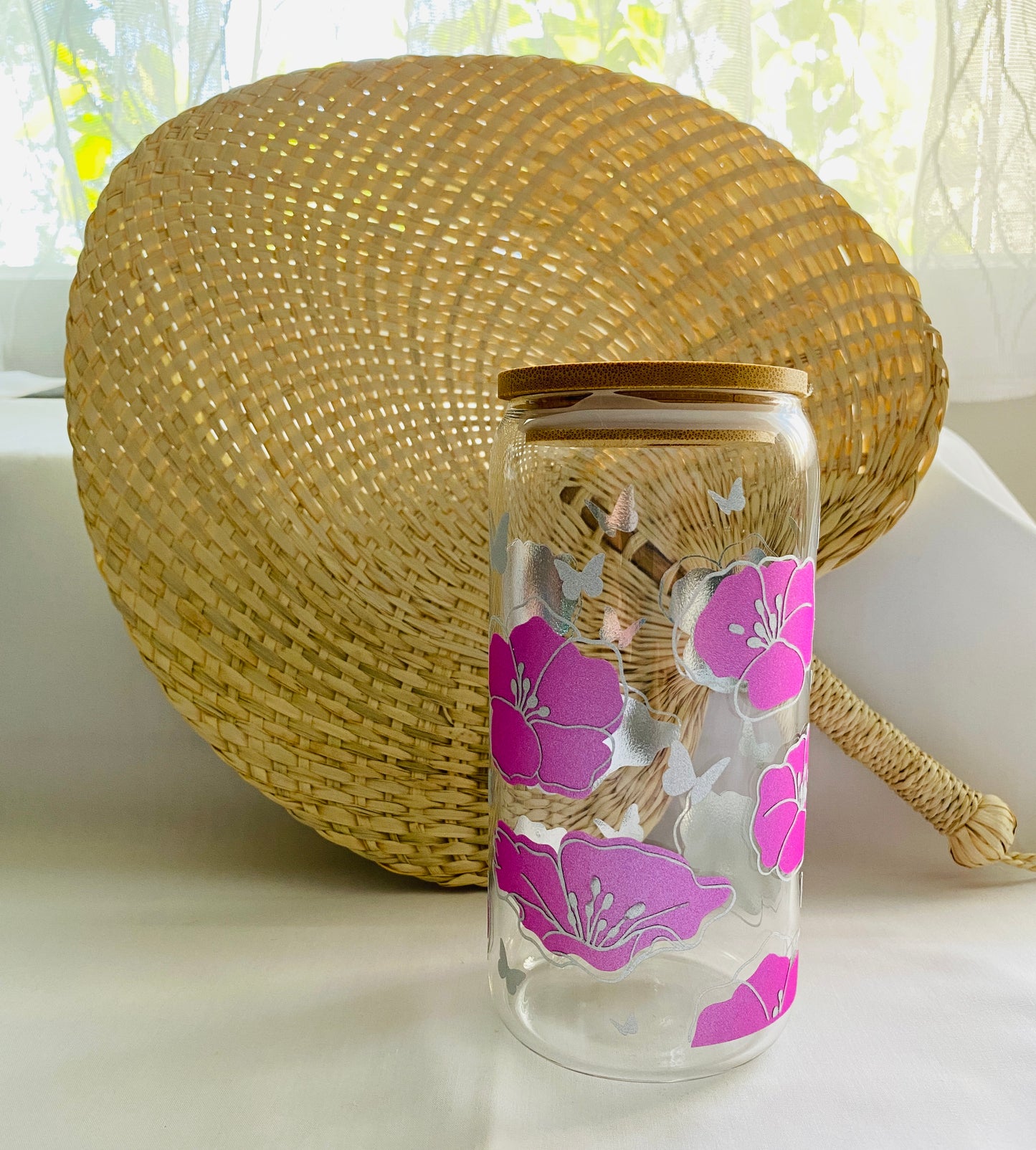 Glass Cup - Frangipani & Butterfly