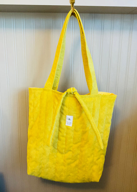 Quilted Tote Bag - Mustard Corduroy Polka dot