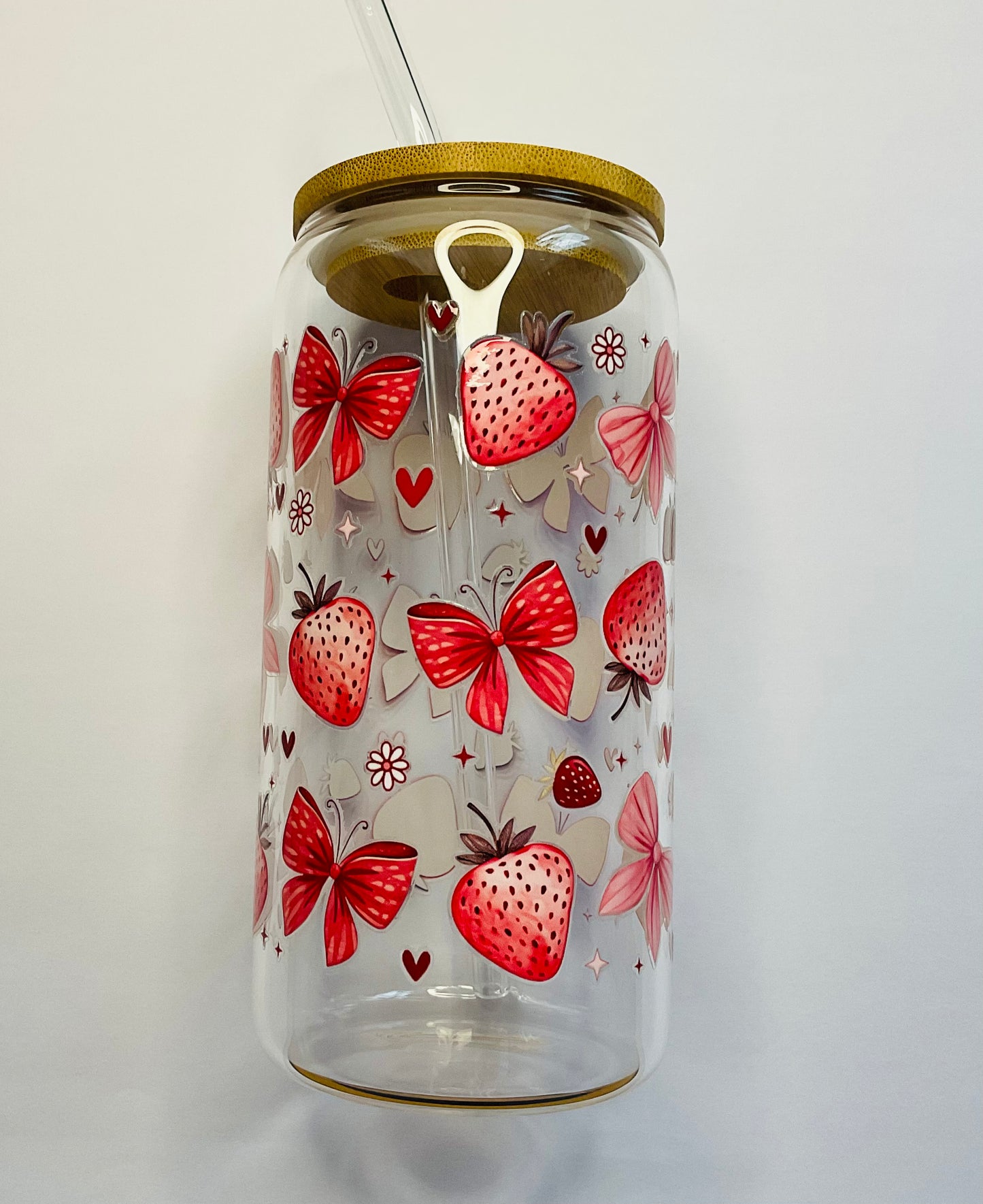 Glass Cup - Strawberry & Bows
