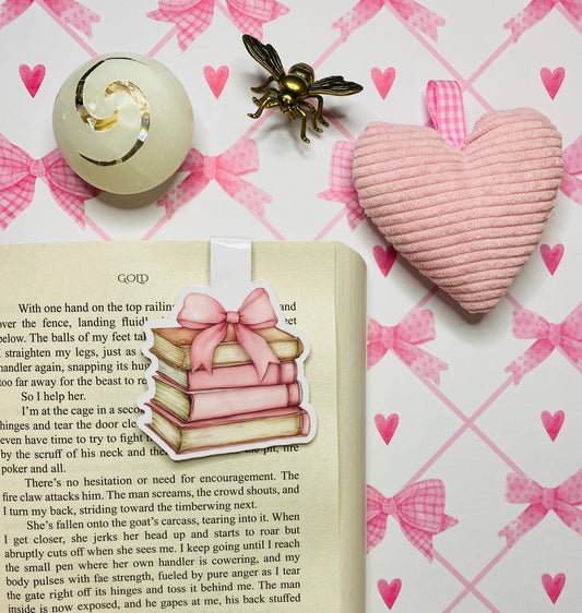 Magnetic Bookmark - Pink Book pile